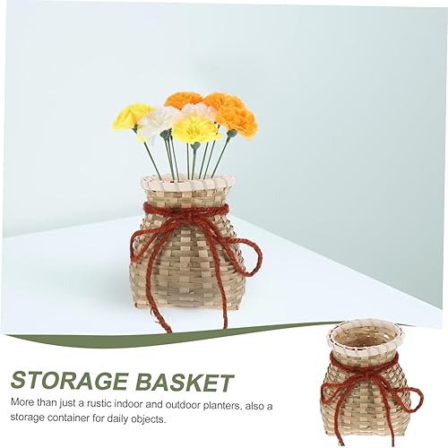 Miniatura 6 de DOITOOL 1pc Bamboo Basket Ikebana Vases Rectangular Storage Basket Pottery Vase Art Vase Wicker Basket Bread Serving Basket Handmade Basket Flower