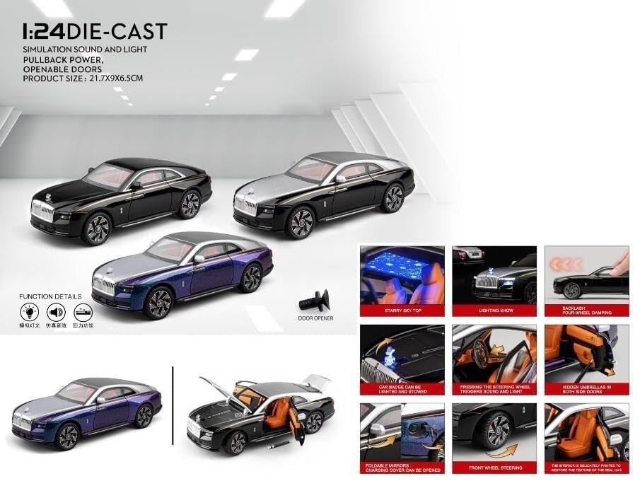 Image of VARIYA ENTERPRISE Exclusive Alloy Metal Pull Back Die-Cast Car Diecast Metal Pullback Toy Car with Openable 6 Doors,Light Music Boys Gifts Toys (1:24 Rolls-Royce Spectre - Multicolor)