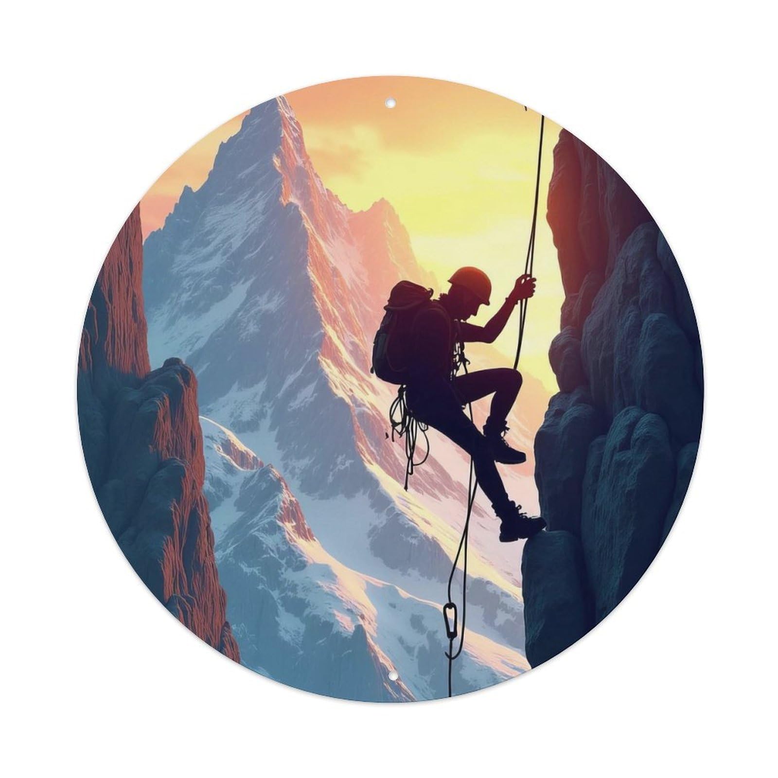 Extreme Sports Rock Climbing Cliff Sunset Expedition Metal Tin Sign
