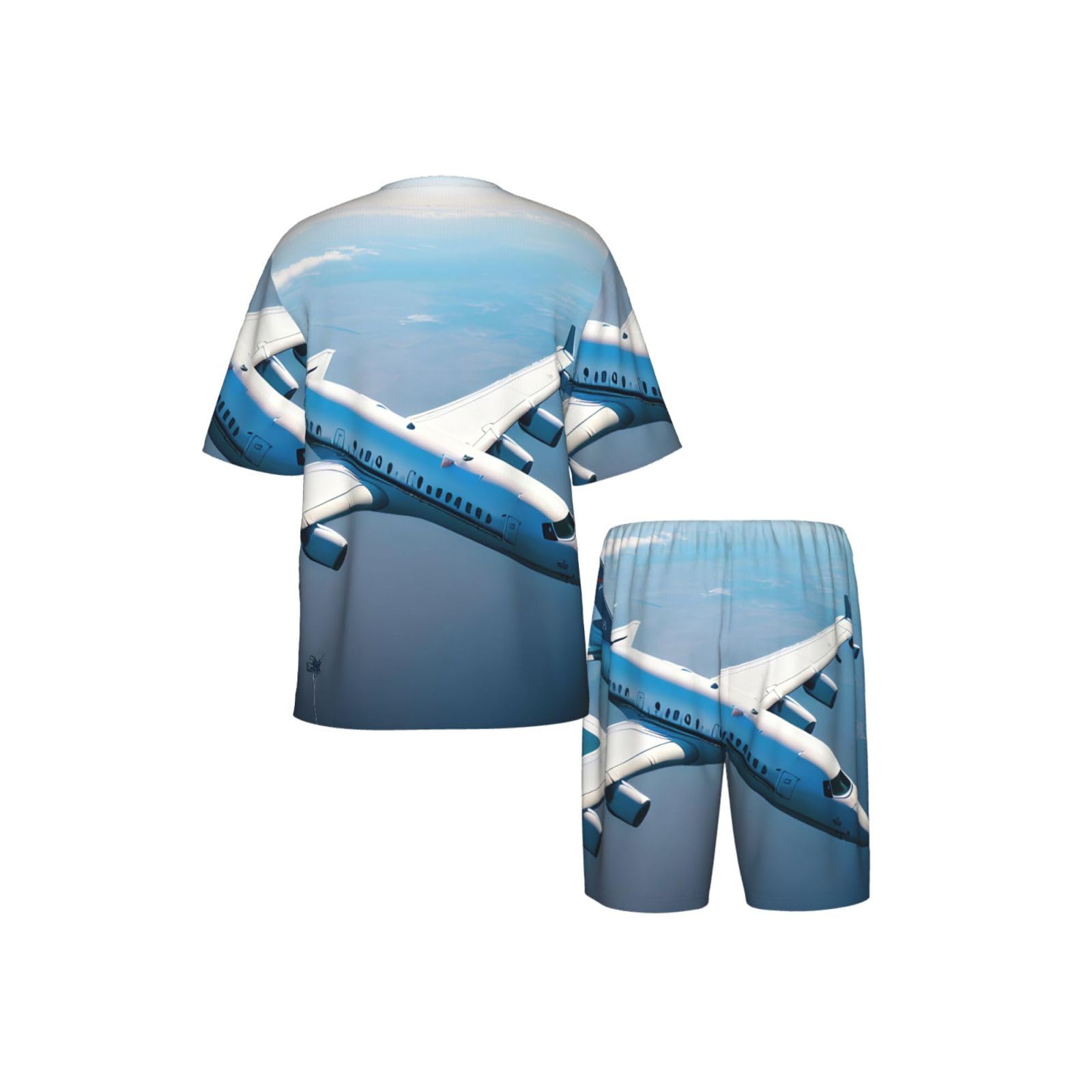 Conjunto de pijama clásico con estampado de aviones para hombre, pantalones cortos de pijama suaves para hombre, perfecto para las noches de verano