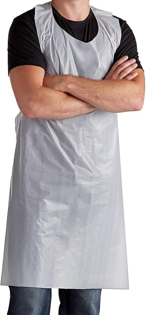 KEPLIN 200 X Strong Disposable White Polythene Aprons | Multipurpose UK Manufactured 20 Micron Thick Aprons with Tie Back | PPE Disposable Aprons Ideal for Nursing, Caterers, General Use, Cleaning