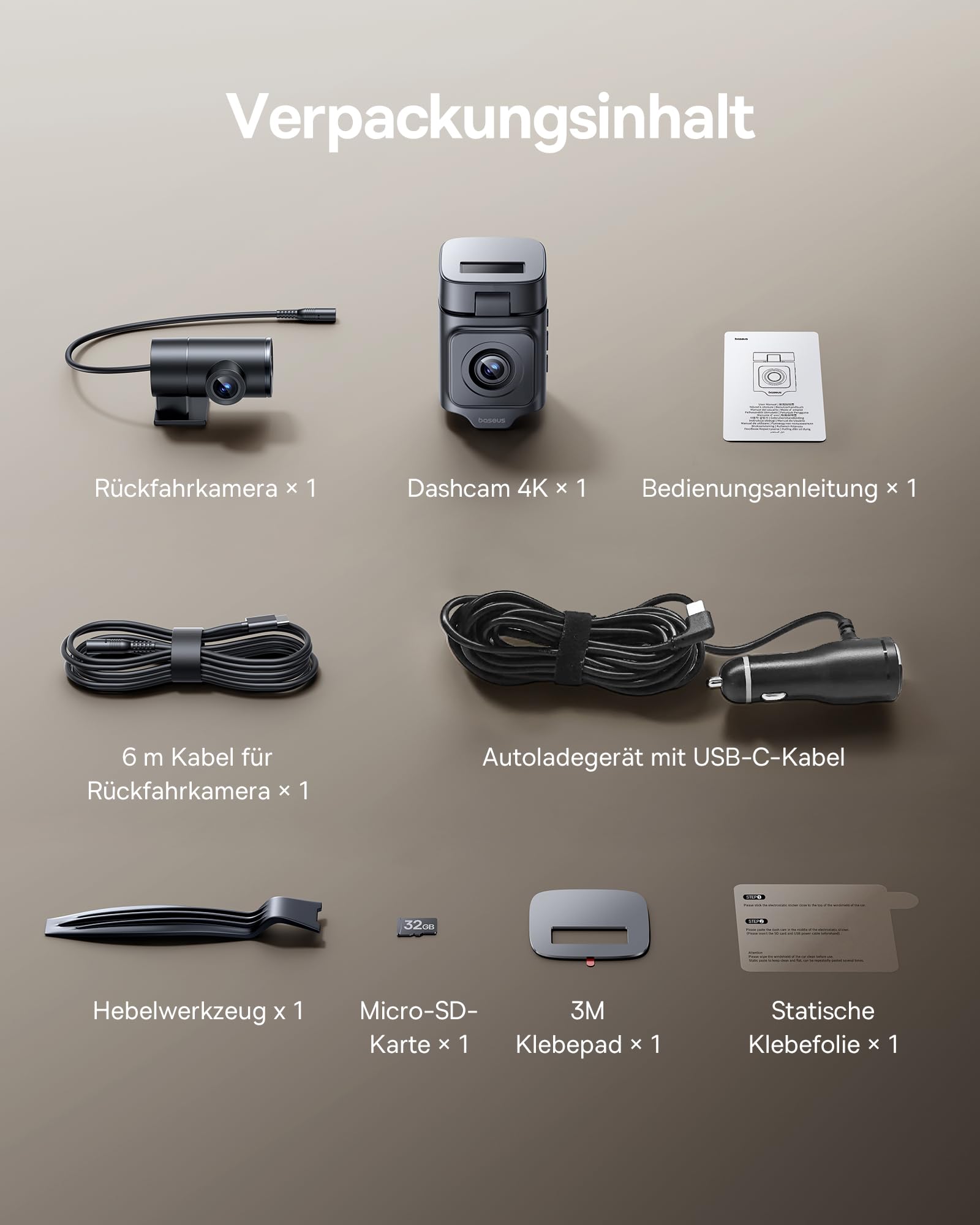 Baseus VD1 Pro Dashcam 4K+1080P Solar-Dashcam 14-Tägiger Batterie-Standby-Parkmodus STARVIS Nachtsicht 5GHz WLAN GPS 32GB