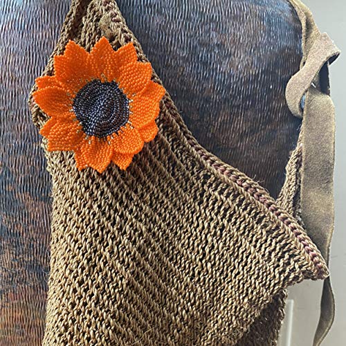 Mayan Arts Elegant Sunflower Pin, Gift For Her, Decorative Collectible Charms For Backpacks, Hats, And Clothes, Handmade Beaded Jewelry, Yellow, Pink, And Orange 3.75 Inches (Orange) #TOP2