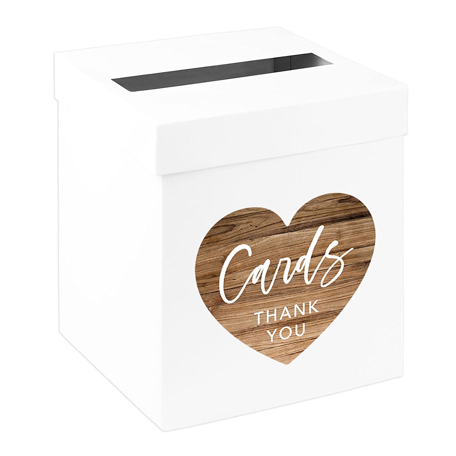 Andaz Press Sturdy White Wedding Day Card Box Rustic Brown Heart Wedding Gift Boxes for Cards Card Box for Bridal Shower Baby Shower Birthday Graduation Events 10x10x10 Inches