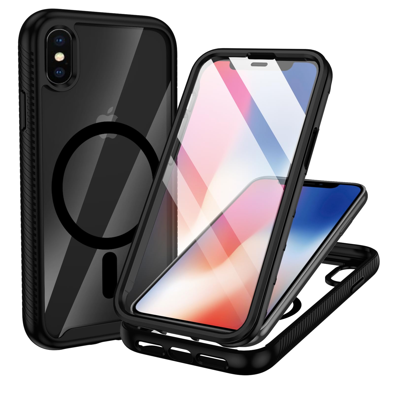 XTCASE für iPhone X/XS Hülle Magnetisch Kompatibel mit Magsafe, 360 Grad Ganzkörper Schutzhülle mit eingebauter Displayschutzfolie, Stoßfest Kratzfeste Nie Vergilbung FallSchutz, Schwarz