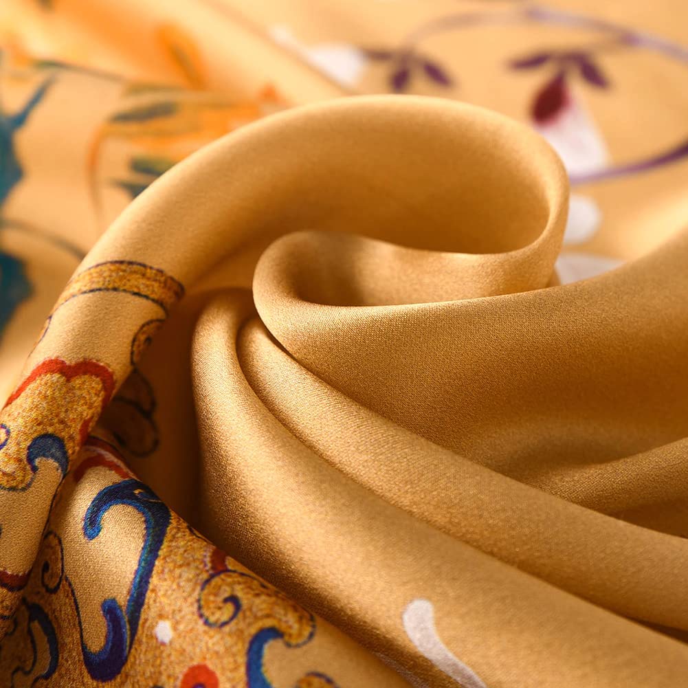 STORY OF SHANGHAI Sciarpa di 100% Seta Charmeuse da Donna Foulard a Raso con Fantasie Orientale, 56x177cm