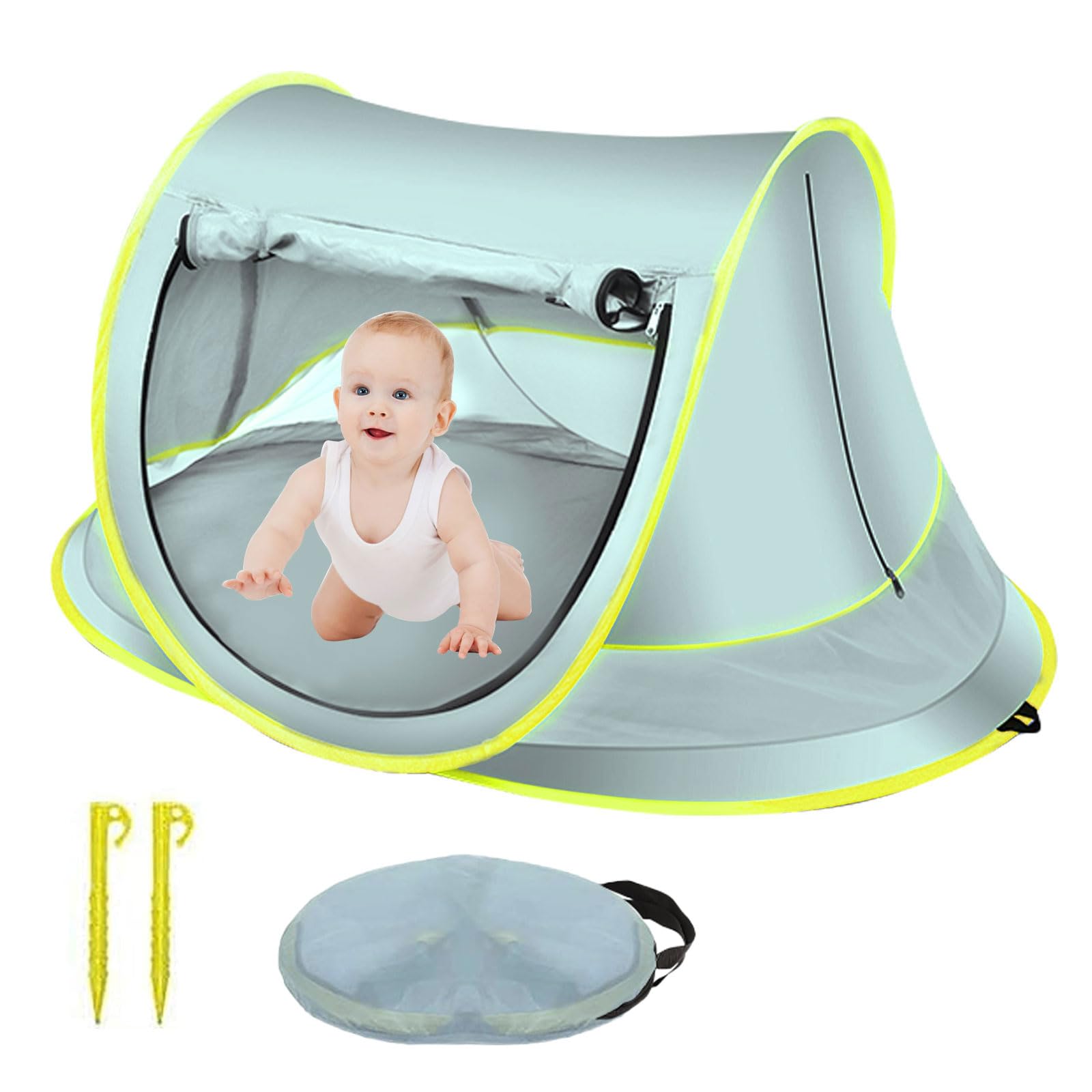 Tente de Plage Pop Up Abris de Plage, Tente Anti-UV Bébé, Haute Protection Solaire FPS 50+, Abri de Plage pour Tentes pour Enfantts, Utilisation Extérieure & Intérieure, 140x95x60 CM