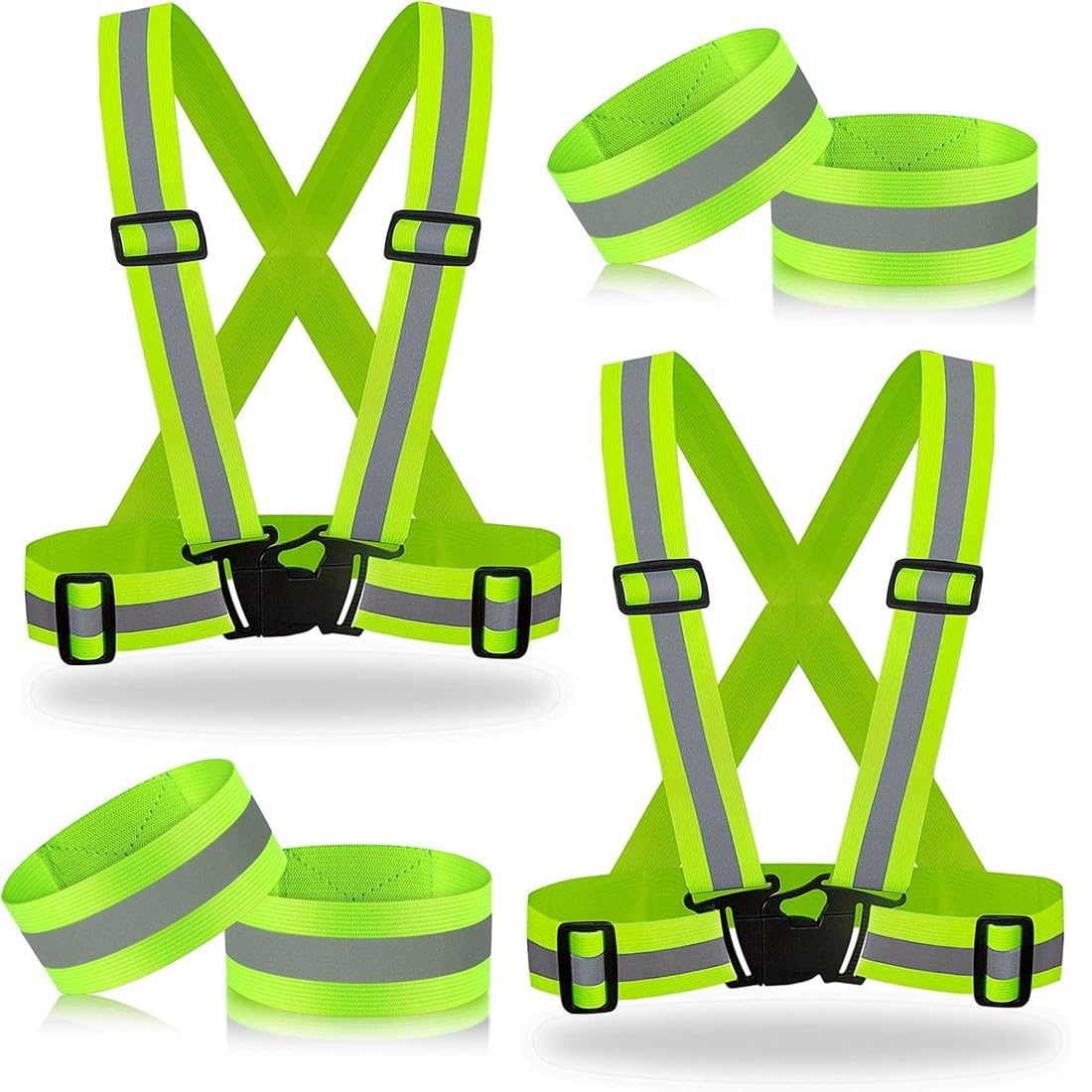 Bretelle Catarifrangenti, 2 Pezzi Gilet Catarifrangente Bici, Abbigliamento Riflettente, Gilet Alta Visibilità, Gilet Sicurezza con Elastico, per jogging, ciclismo, escursionismo, moto o corsa