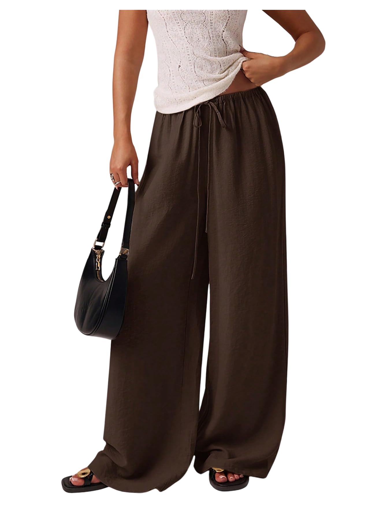 SHENHE Womens Wide Leg Long Palazzo Pants Casual Drawstring Elastic Waist Loose Trousers