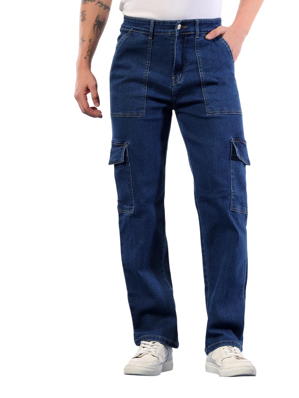 kotty Mens Solid Elizabeth Blue Utility Pocket Jeans-picture-54
