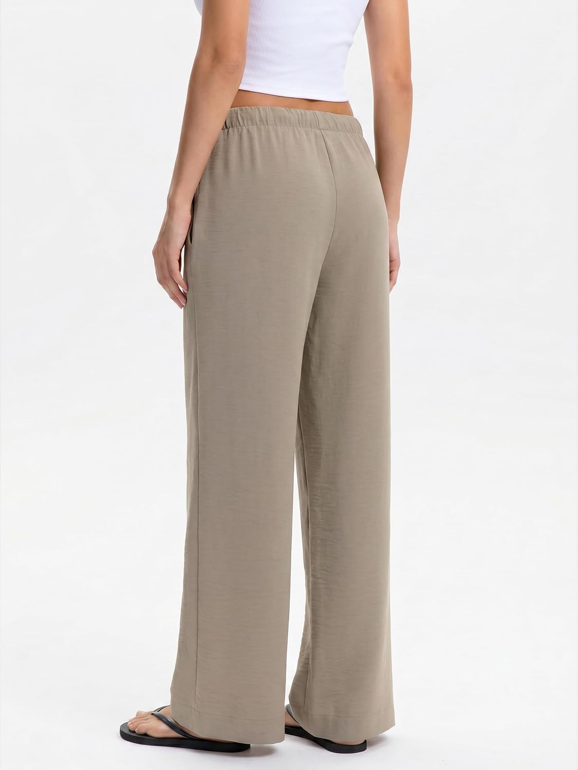 Abonlen Wide Leg Pants for Women Casual Flowy Crepe Trousers Wrinkle Free Relaxed Fit Lounge Work Business with Pockets