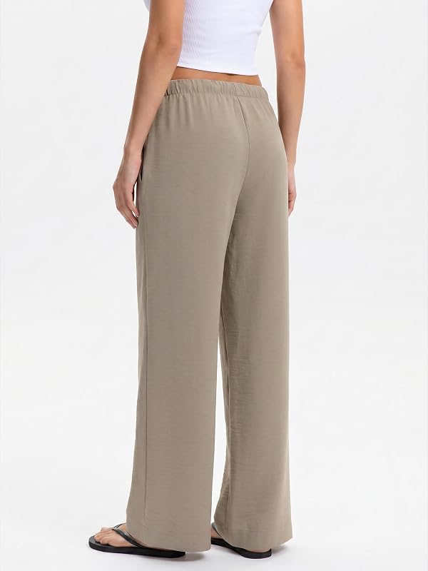 Abonlen Wide Leg Pants for Women Casual Flowy Crepe Trousers Wrinkle Free Relaxed Fit Lounge Work Business with Pockets(27.5 Inseam,Khaki,Large) by Abonlen - Used condition - Image 2