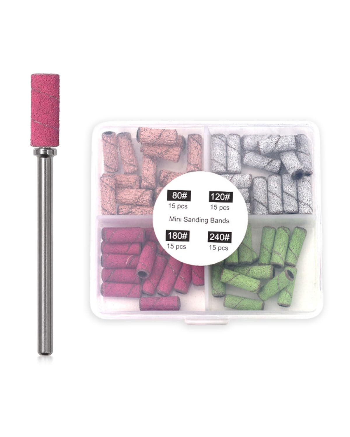 60 Pezzi Fasce Abrasive Grana Unghie,80# 120# 180# 240# Rullo Lima Unghie,Tappi Abrasivi Unghie con 1 Punta per Trapano per Pedicure Manicure Molatura Lucidatura(4 Colori)
