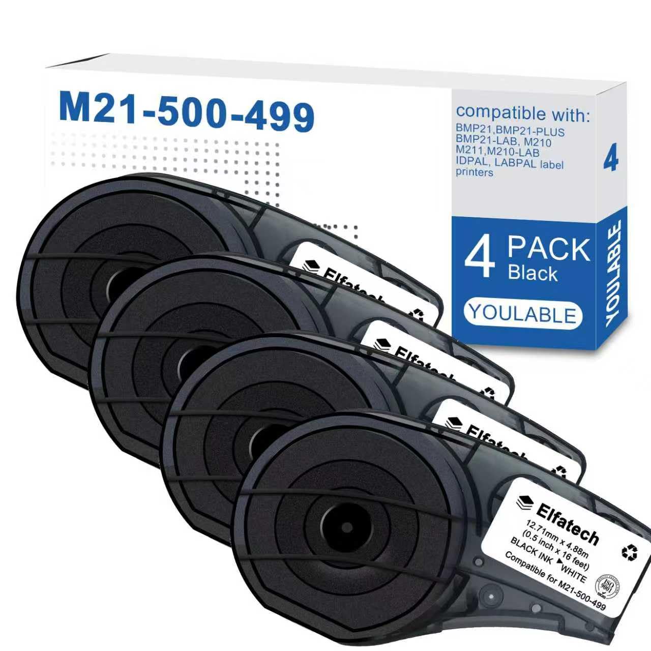 Compatibile con M21-500-499 Etichetta multiuso in nylon per ID generale, marcatura filo ed etichettatura di laboratorio, nero su bianco- per stampanti M210, M210-LAB, M211, BMP21-PLUS e BMP21-LAB, 0,5