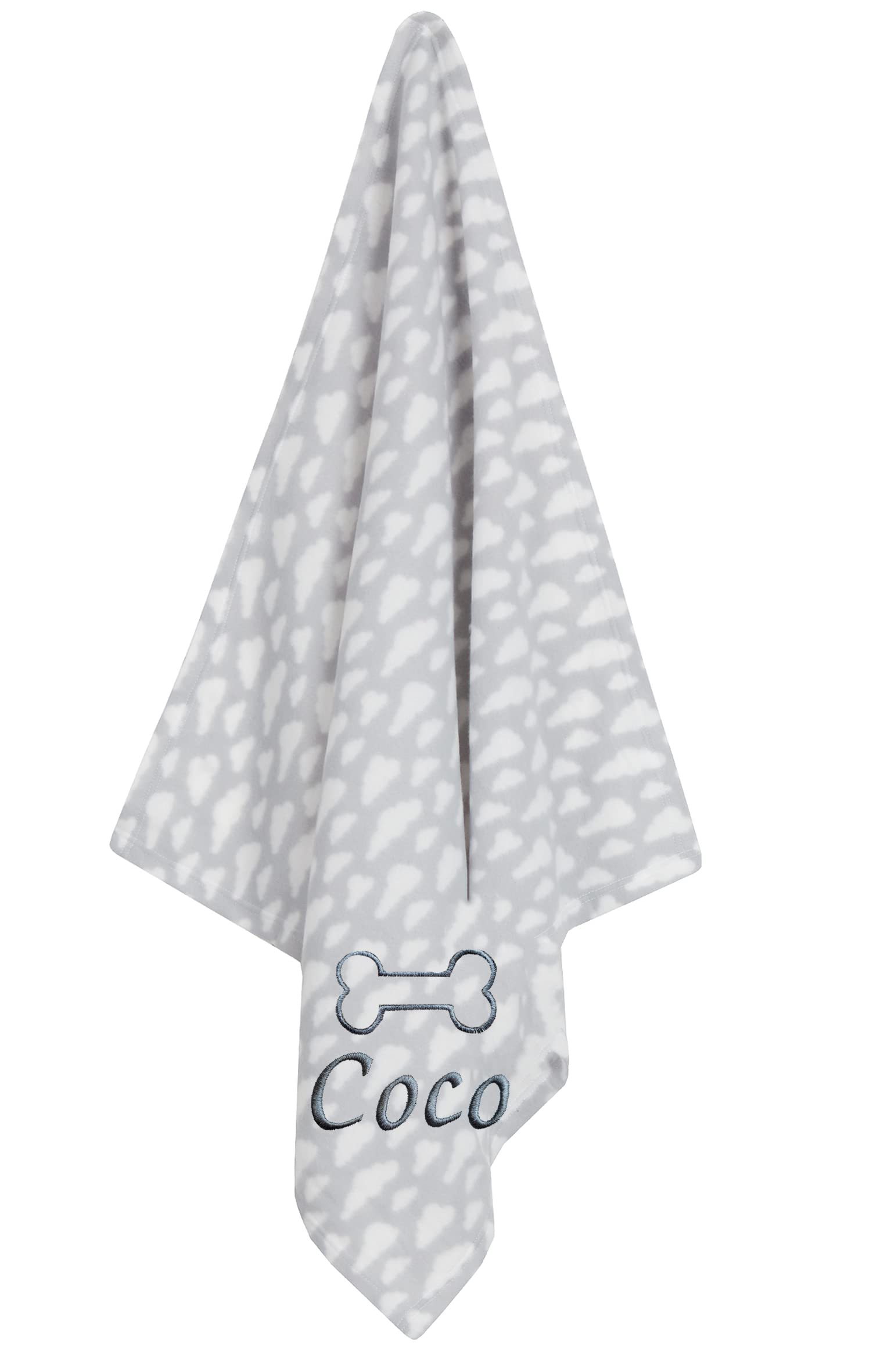 JJLC Personalised Pet Dog Puppy Blanket Cat Kitten Bed Fleece (Grey Cloud - Bone)