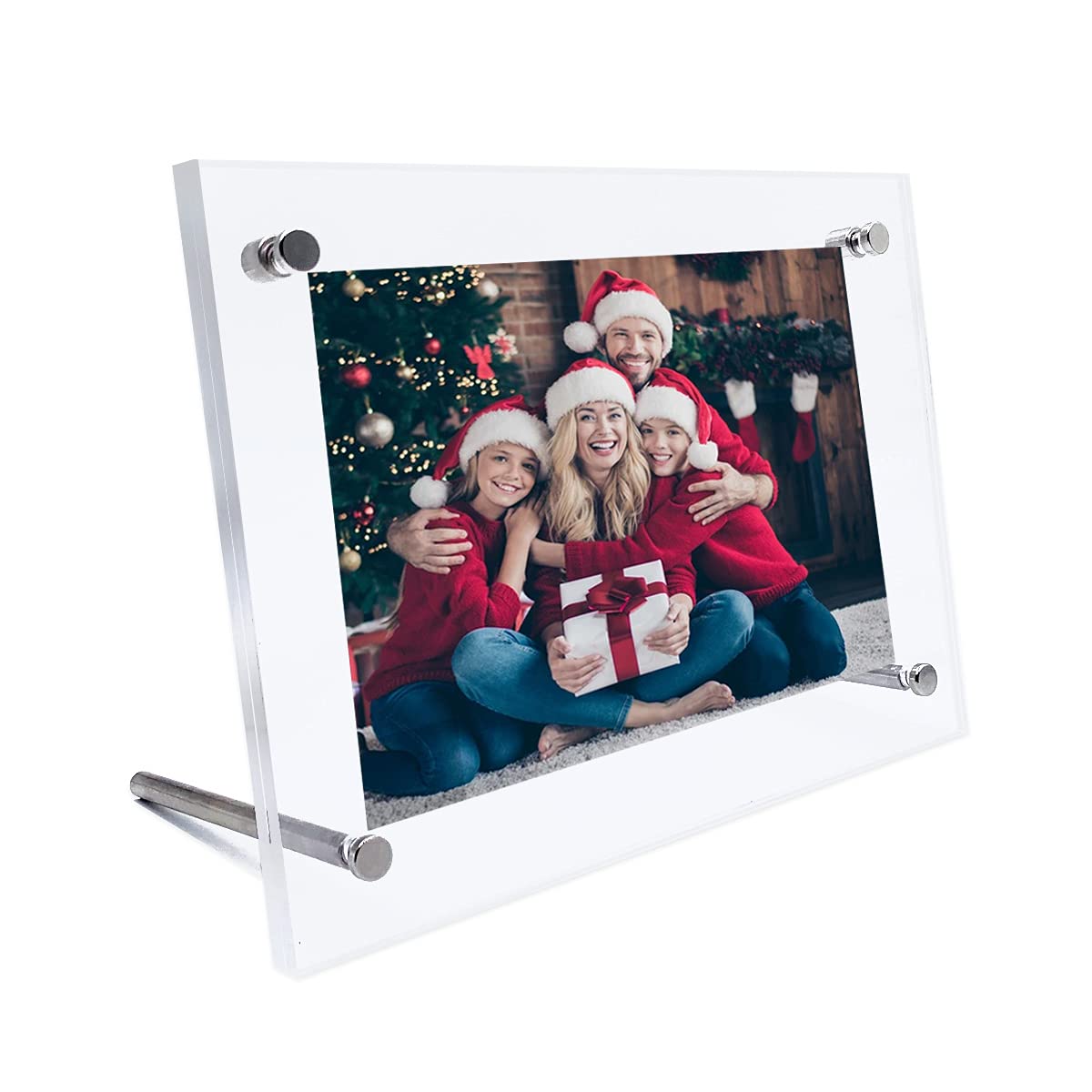 KiCiMi Clear Acrylic Desktop Picture Frame, Beveled Frameless Plexiglass Photo Photography Display with Standoff