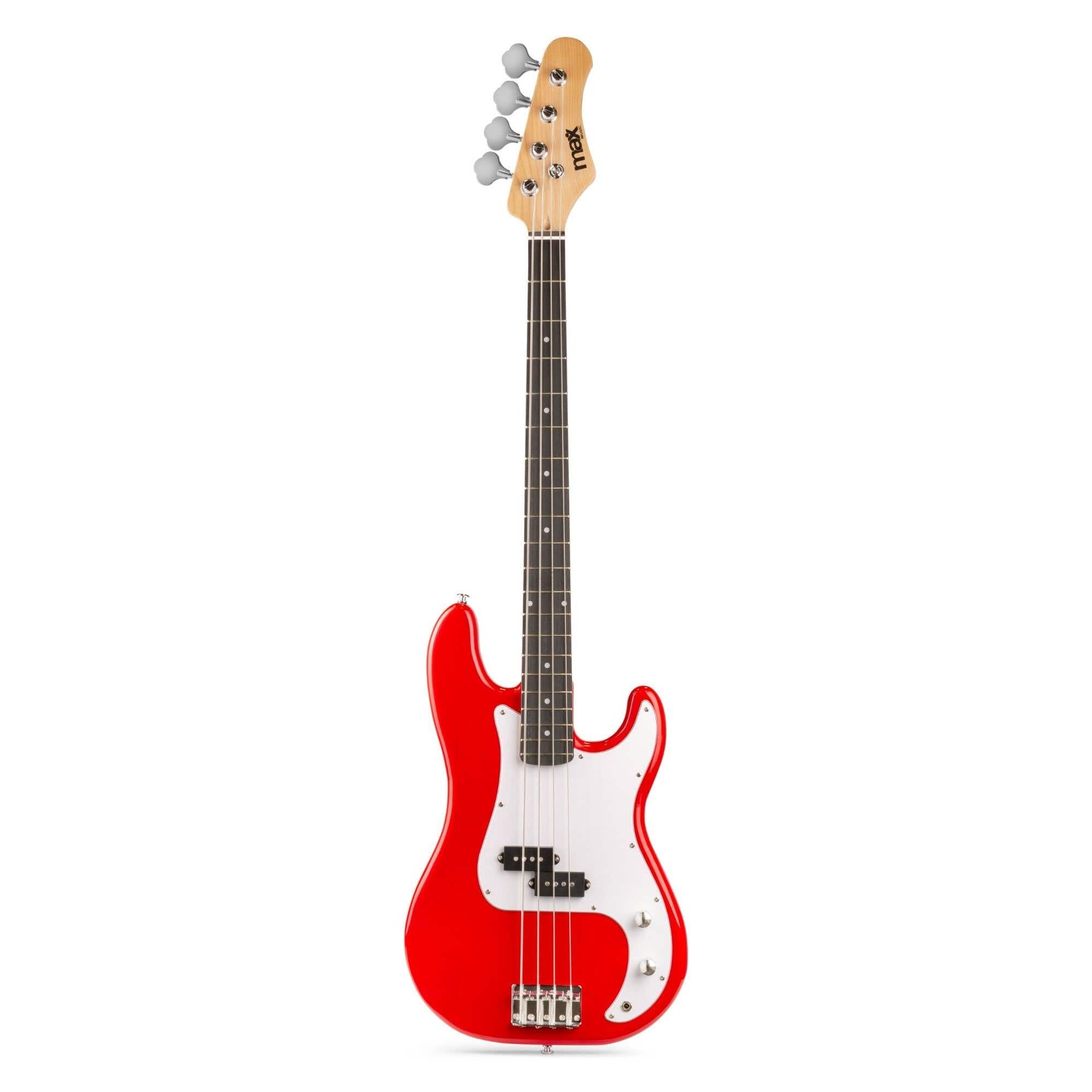 Max Gigkit Basse Electrique, Kit Complet Ampli 40 Watts, Housse, Stand, Cordes de Rechange, Accordeur, Sangle, Câble Jack et Médiators, Idéal pour Musicien Débutant ou intermédiaire - Rouge