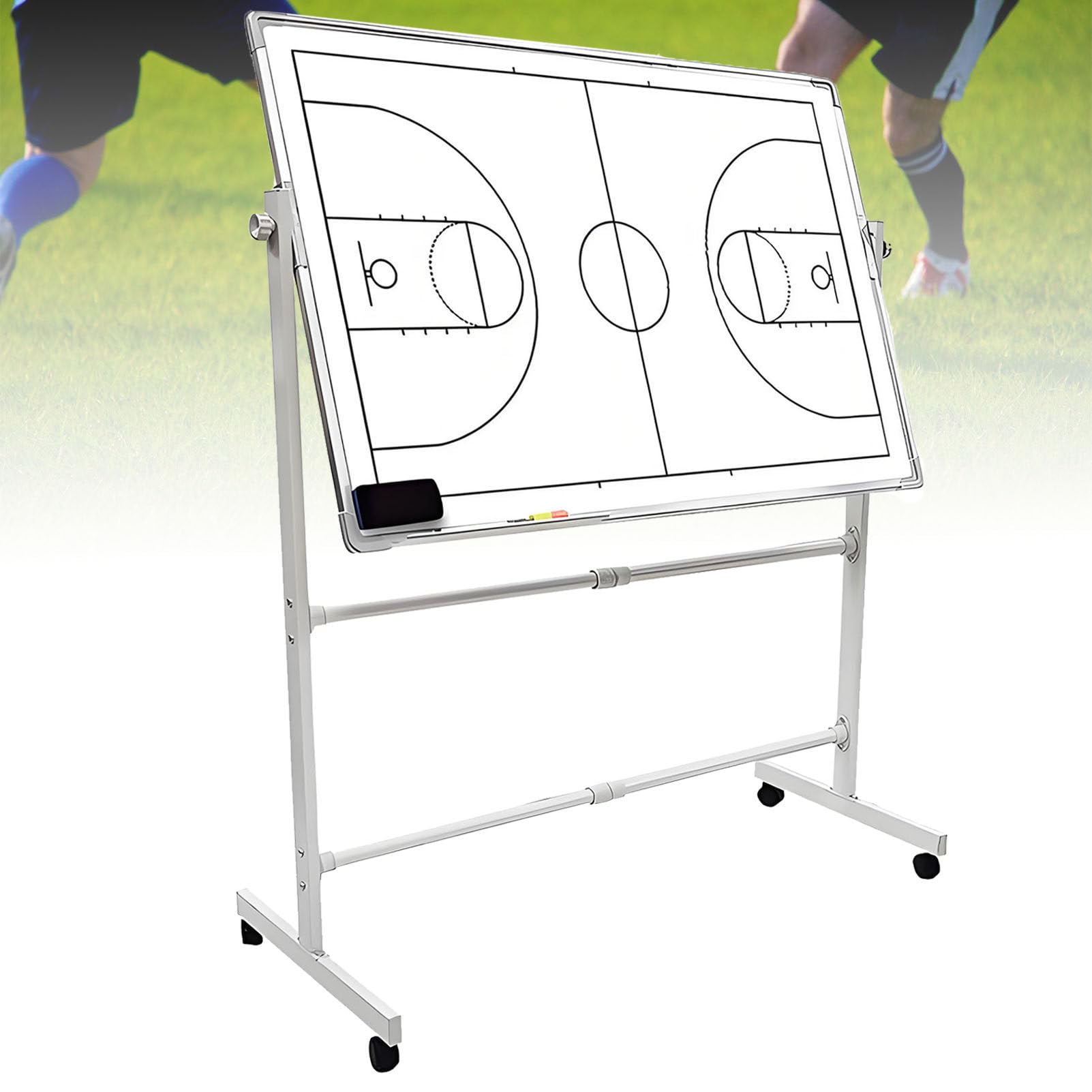 Doppelseitiges Coaching-Whiteboard mit Rädern, mit trocken abwischbarer Oberfläche, magnetischen Markern, Stift und Radiergummi, für das tägliche Training, Fußball