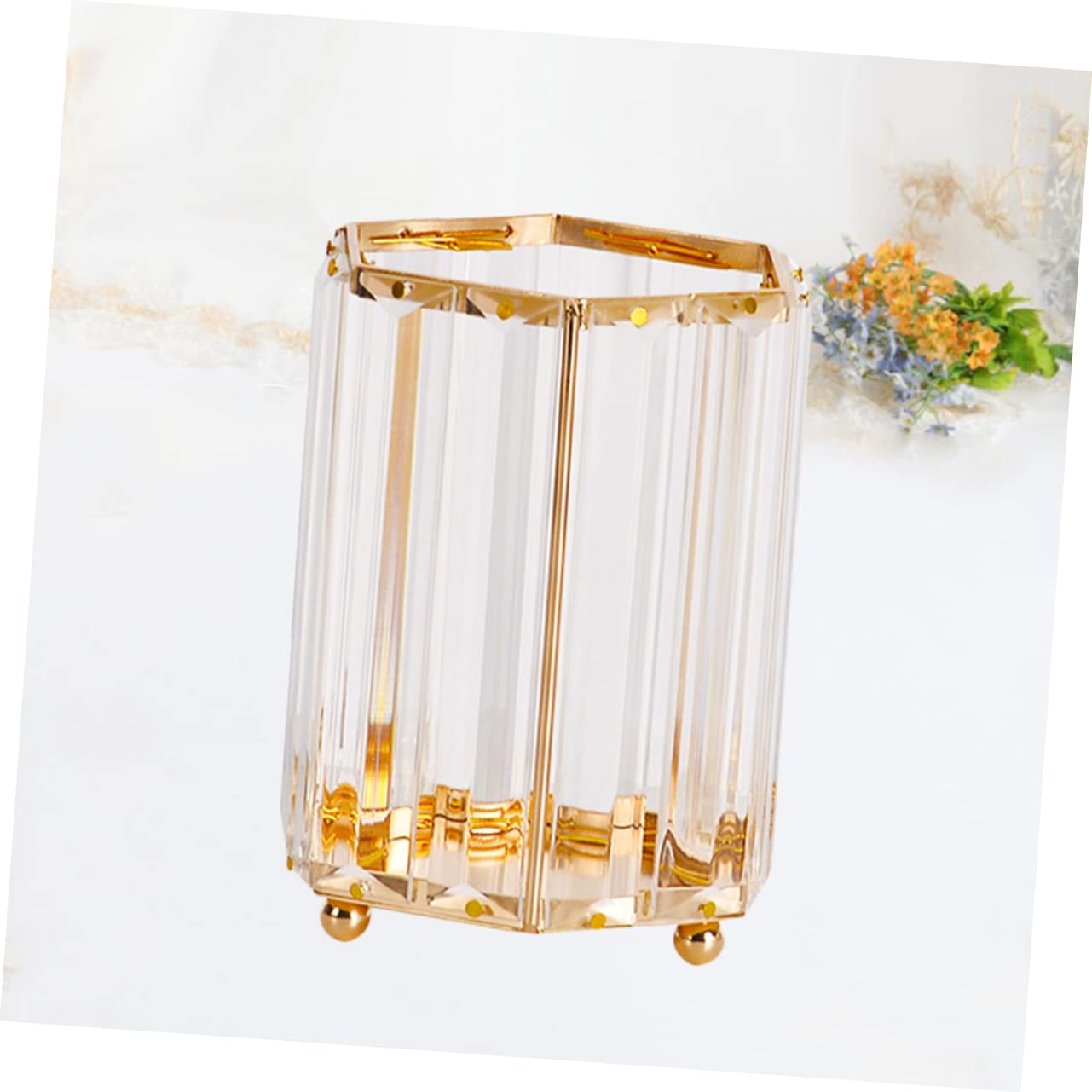 NUOBESTY Organizador de Lápices Hexagonal Transparente Dorado, Portalápices Resistente al Desgaste y Arañazos para Uso en Hogar y Oficina