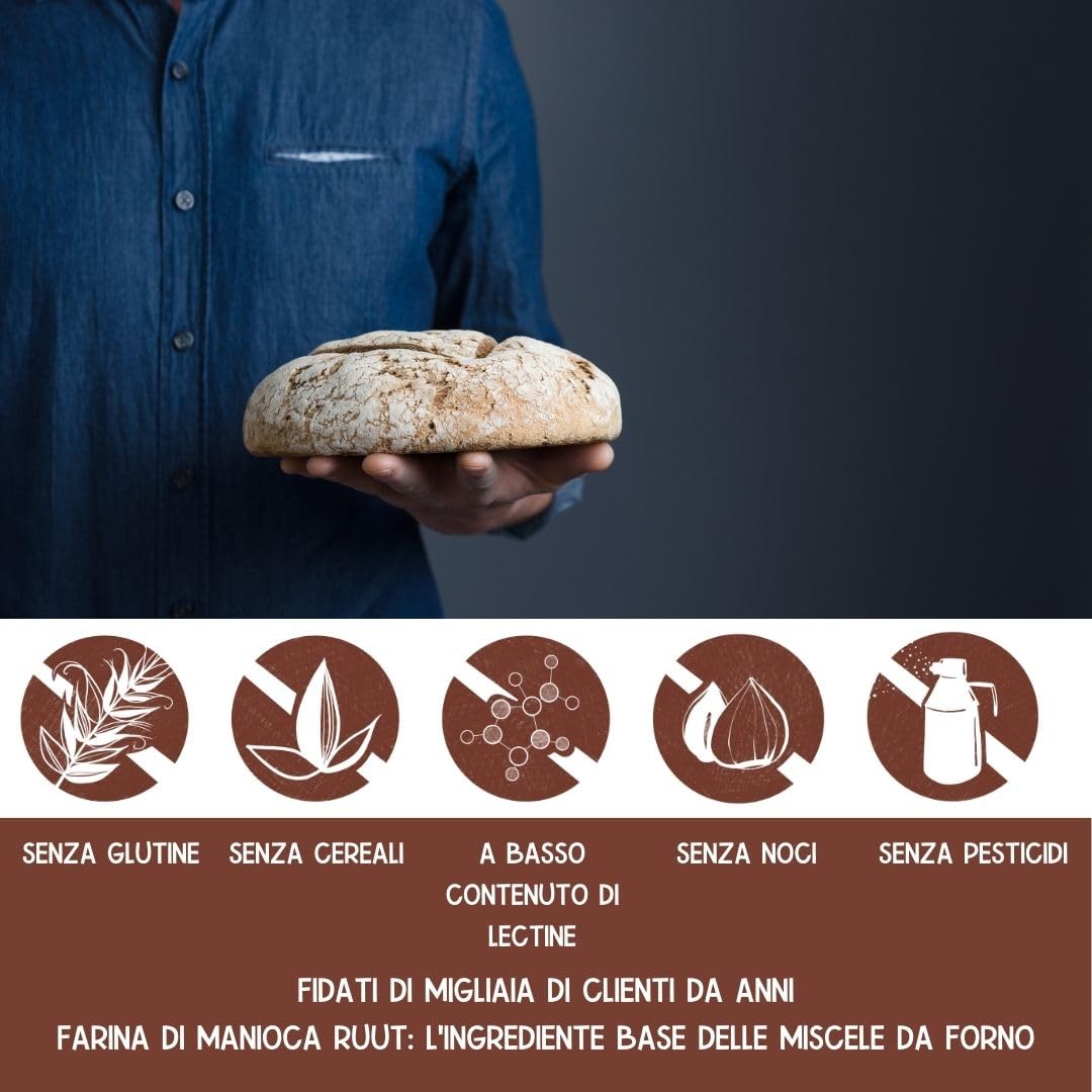 Ruut Miscela di pane senza glutine con farina di manioca | 1x810g | sostituto del grano privo di cereali, additivi e conservanti | paleo, vegano e sostenibile