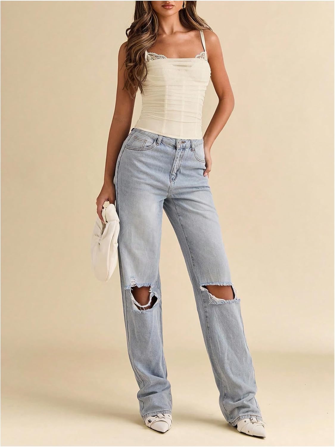 MakeMeChic Women's Lace Corset Top Spaghetti Strap Bustier Y2k Going Out Crop Top - Image 5