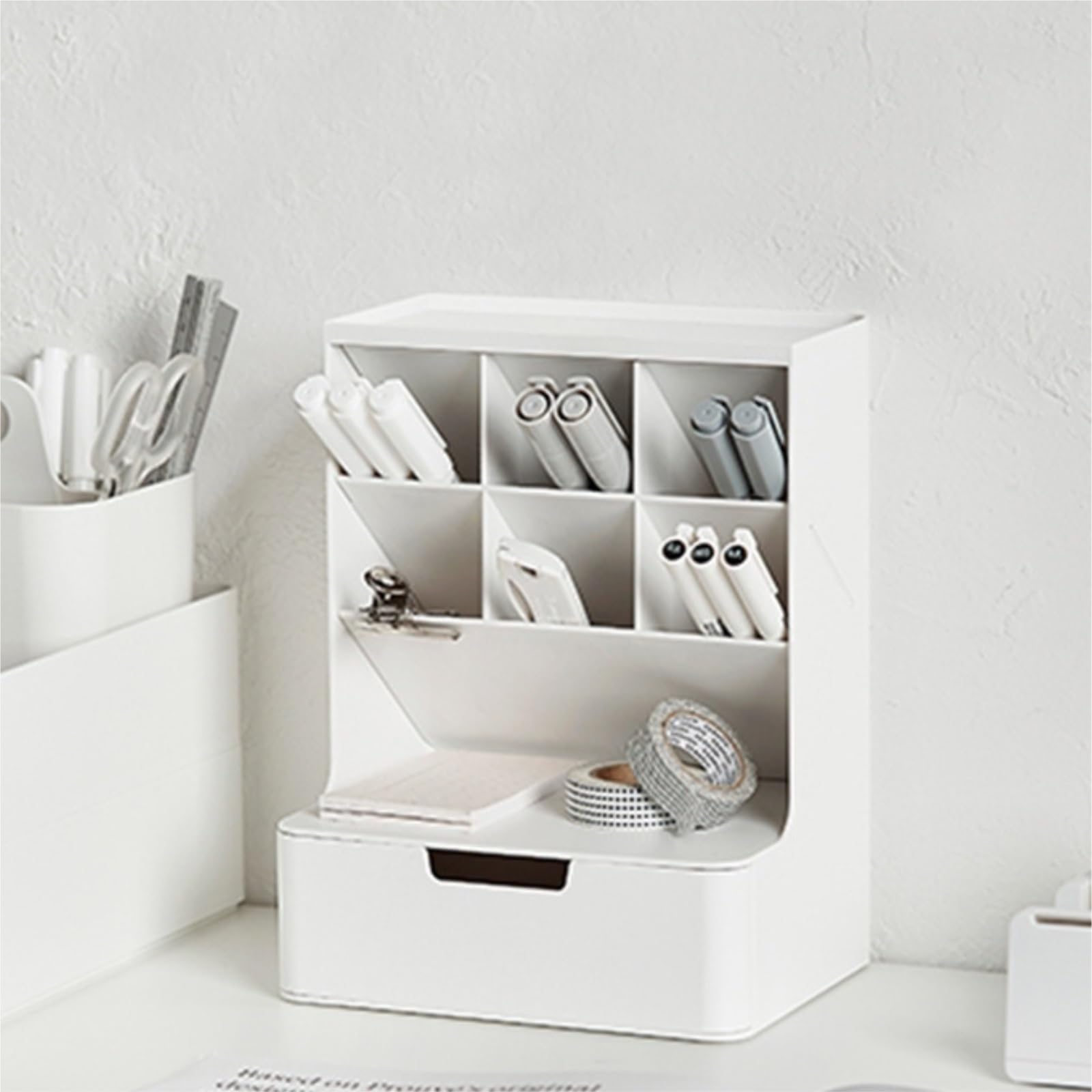 Stifteköcher Stifte Halter Schreibtisch-Organizer, 5 Fächer, Halbe Schublade, Aufbewahrung For Schreibwaren, Stifthalter For Zuhause Schreibtisch-Organizer(White)