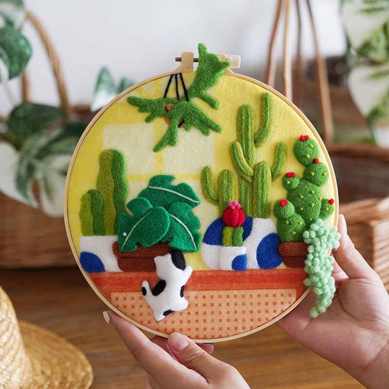 Image of Wonafa DIY Wool Needle Felt Starter Kit, Beginner Needle Felt Kit with Wool Felt Bag, Felts Needles, Photo Frame, Foam Mat, Felts Cloth and Instructions for Home Decor, Art Crafts (Style 7)