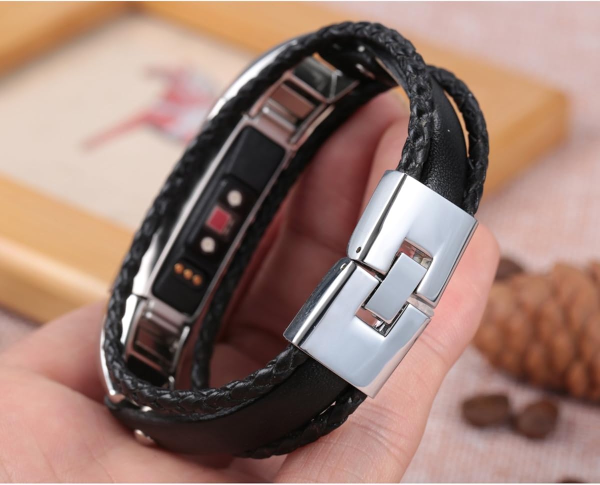 bayite Leather Bands Compatible with Fitbit Alta and Alta HR, Adjustable Metal Clasp Accessory Bracelet, Black Large 6.7" - 8.1"
