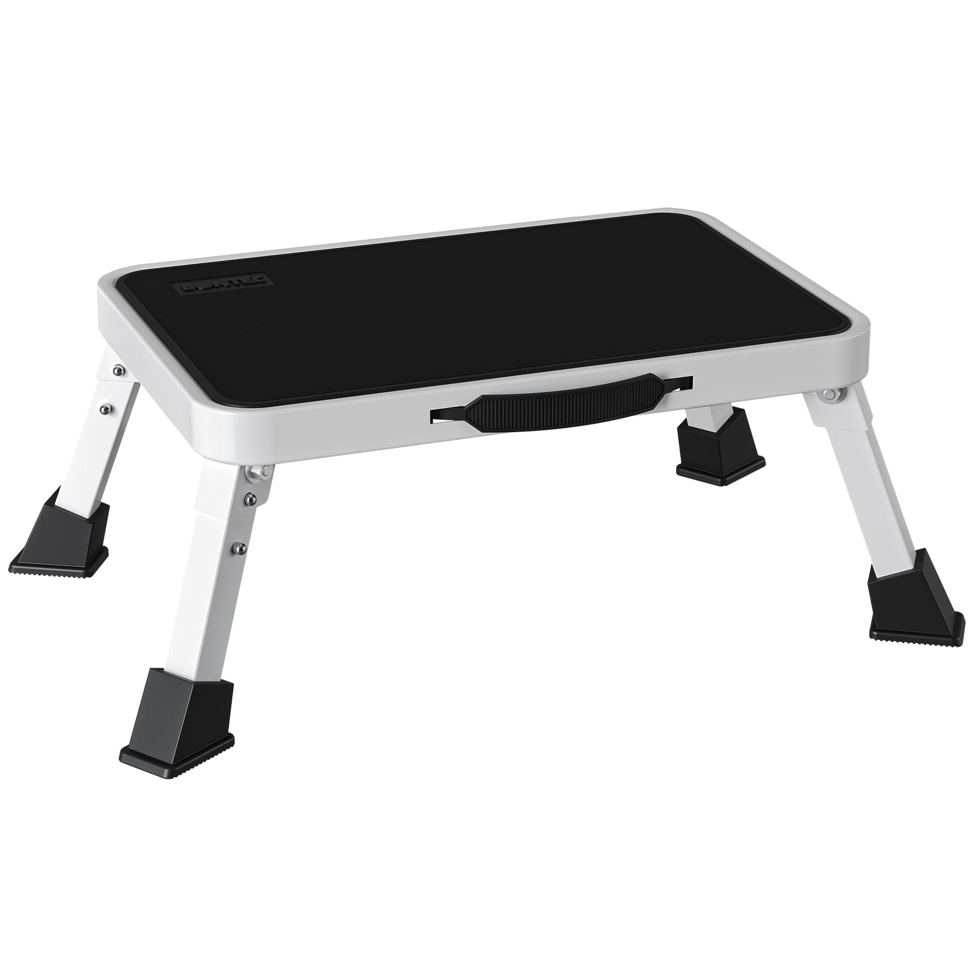 BONTEC Folding Steel Ladder Stool, Portable Step 150 kg, Non-Slip and Very Light, Stool and Work Platform Versatile for Kitchen, Caravans, Bathroom, Compact Design, White