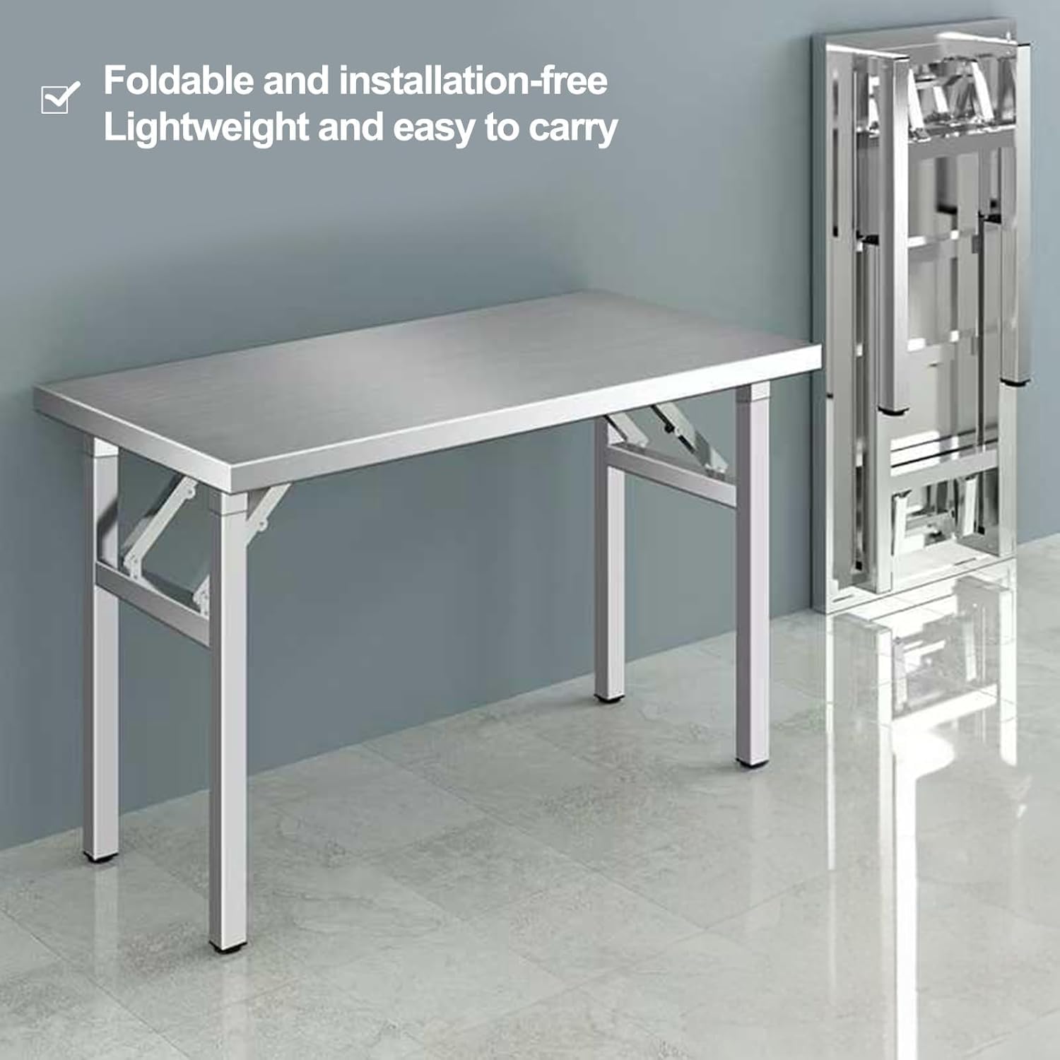 Mesa de trabajo plegable de acero inoxidable, mesa de preparación de cocina multifuncional para restaurante, garaje, almacén, escritorio duradero para exteriores, 120 x 70 x 75 cm / 47.2x27.6x29.5in