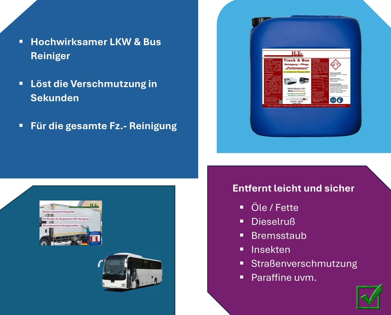 LKW Reiniger, Truck & Bus Reinigung + Pflege "Performance" 25 kg/Kanister mit verbessertem Rückglanzeffekt, Lkw Reiniger, Truck Reiniger, Insektenentferner, Bus Reiniger, Innenraumreiniger