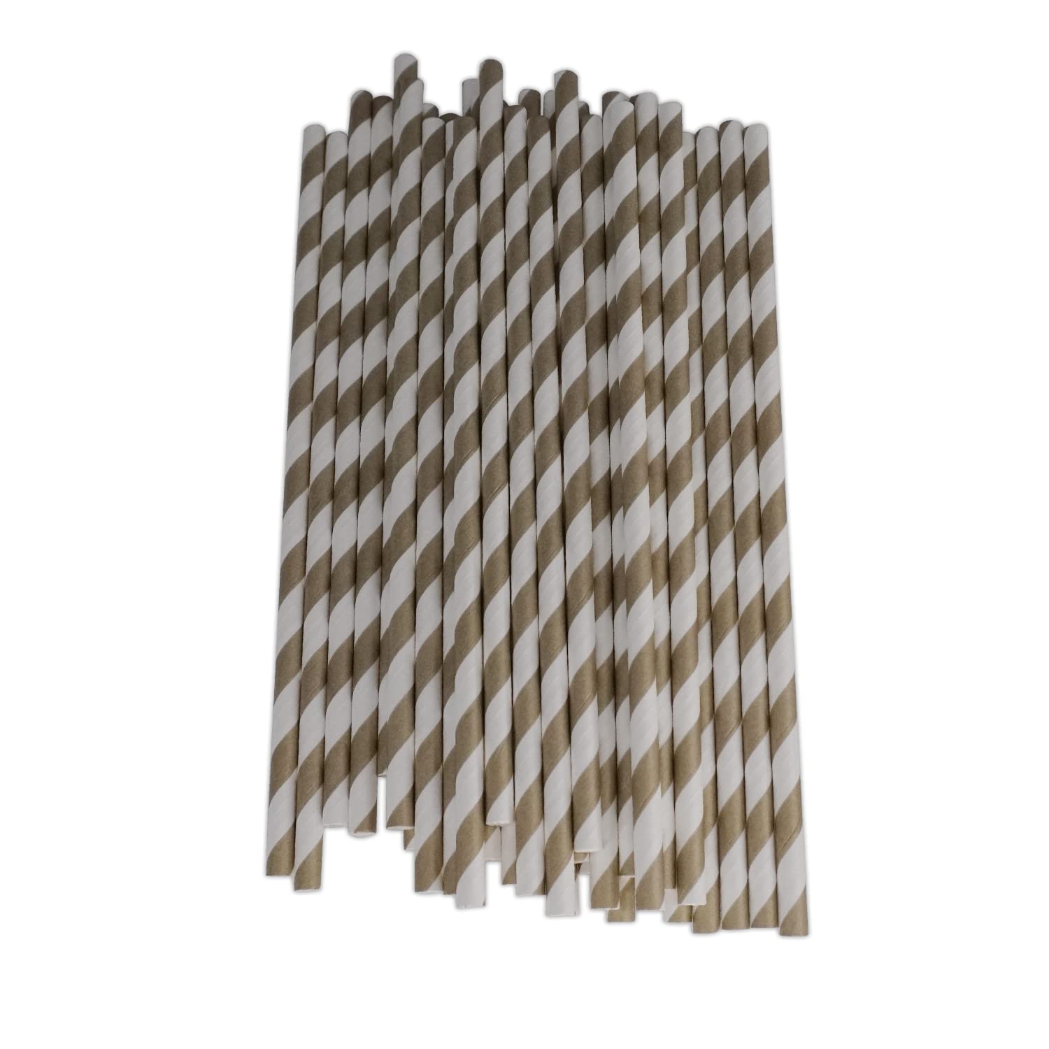 Neel Blue Paper Drinking Straws [500 Pack] Disposable Straws - Gold & White Striped Straws, Party Straws Cocktail Decorations for Birthday Wedding Christmas Party DIY Decoration