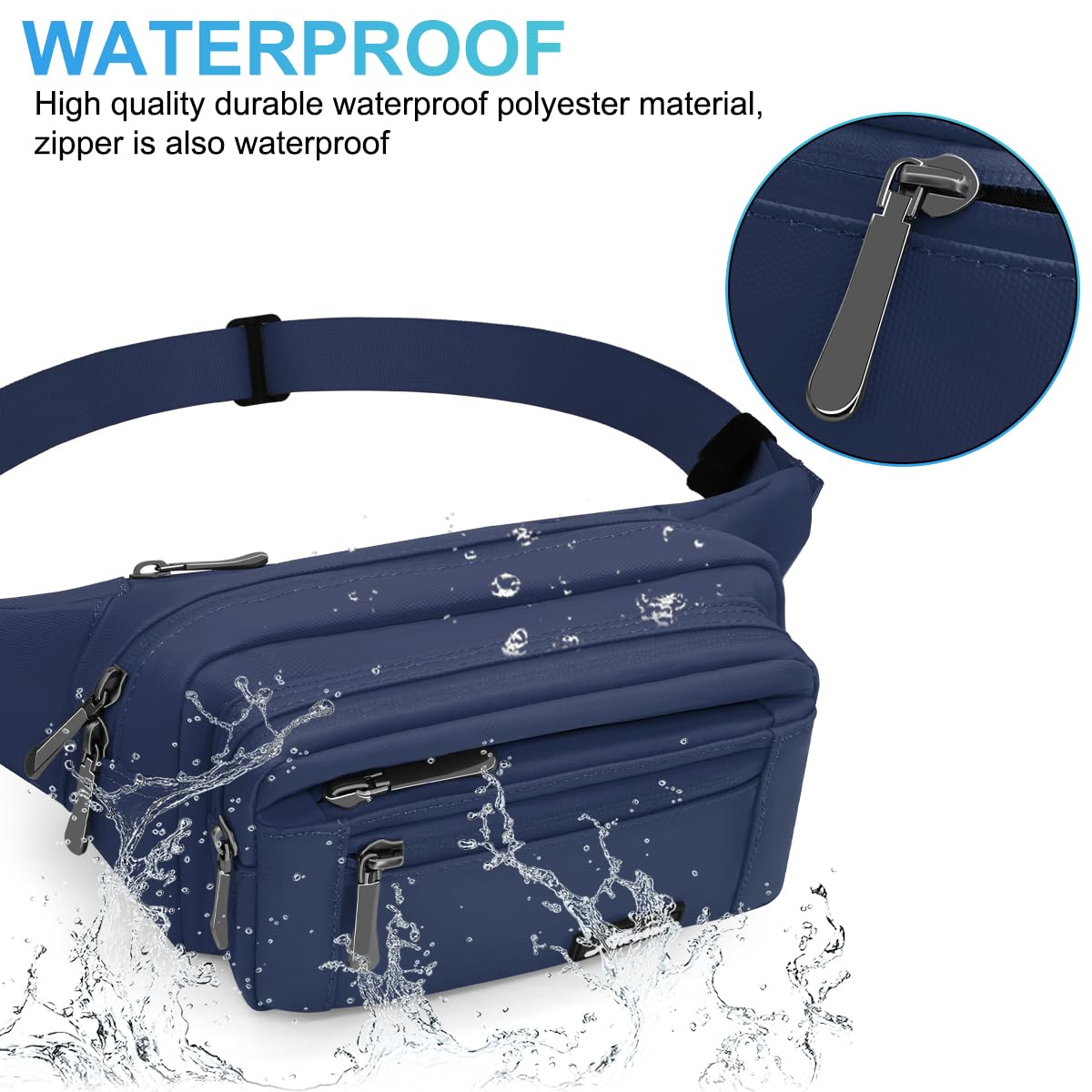 REETEE Waterproof bumbags for Ladies Men Fashion Bum Bag with Adjustable Belt and 5 Zipper Pockets Large Capacity Fanny Pack Waist Bag for Outdoors Sport - Image 2