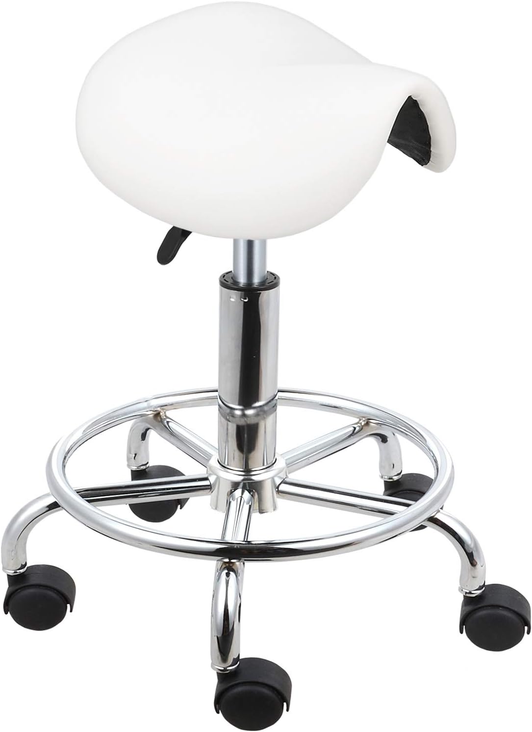 Voilamart Saddle Salon Swivel Massage Chair Hydraulic Gas Lift Stool for Hairdressing Manicure Tattoo Beauty, White
