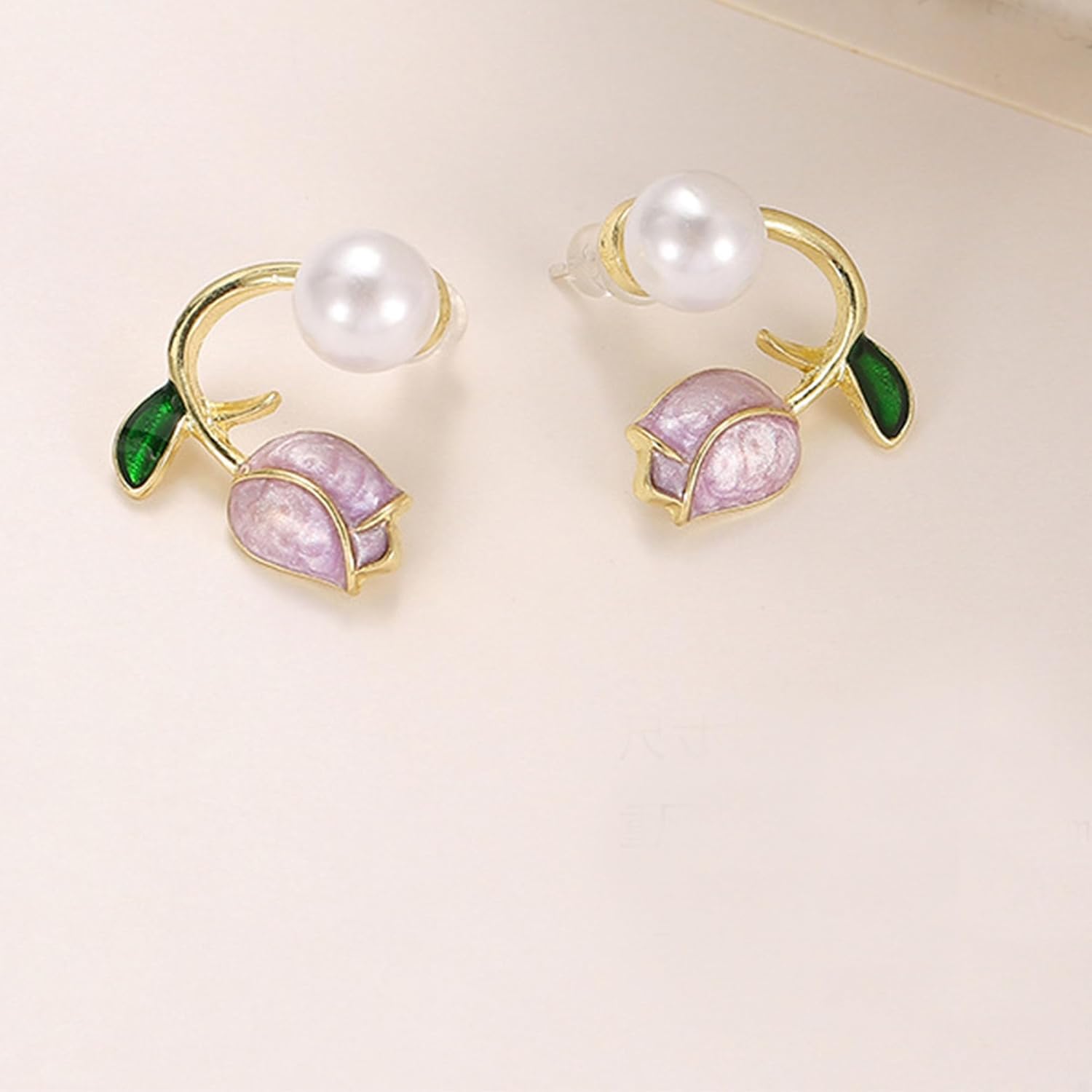 Cute Tulip Pearl Earrings for Women Pearl Tulip Flower Front and Back Stud Earrings Party Jewelry - Image 7