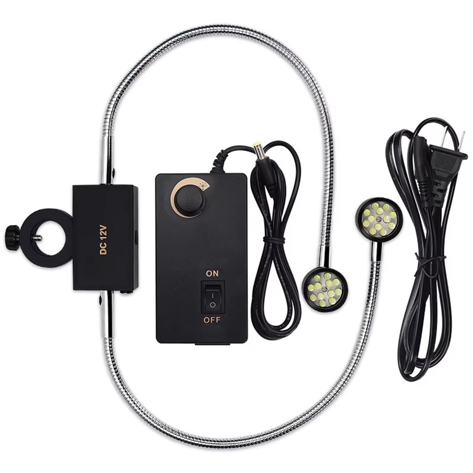 XNZJHPP Adjustable LED Gooseneck Spot Light for Microscope - 26mm Pillar Mount, Ideals for Soldering, PCB Repair, and Lab Work - Brightness Control Illuminators