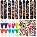 WOOACME Five Nights Birthday Decorations, Five Nights Party Supplies Include 30pcs Slap Bracelet, 10pcs Stampers and 50pcs Stickers