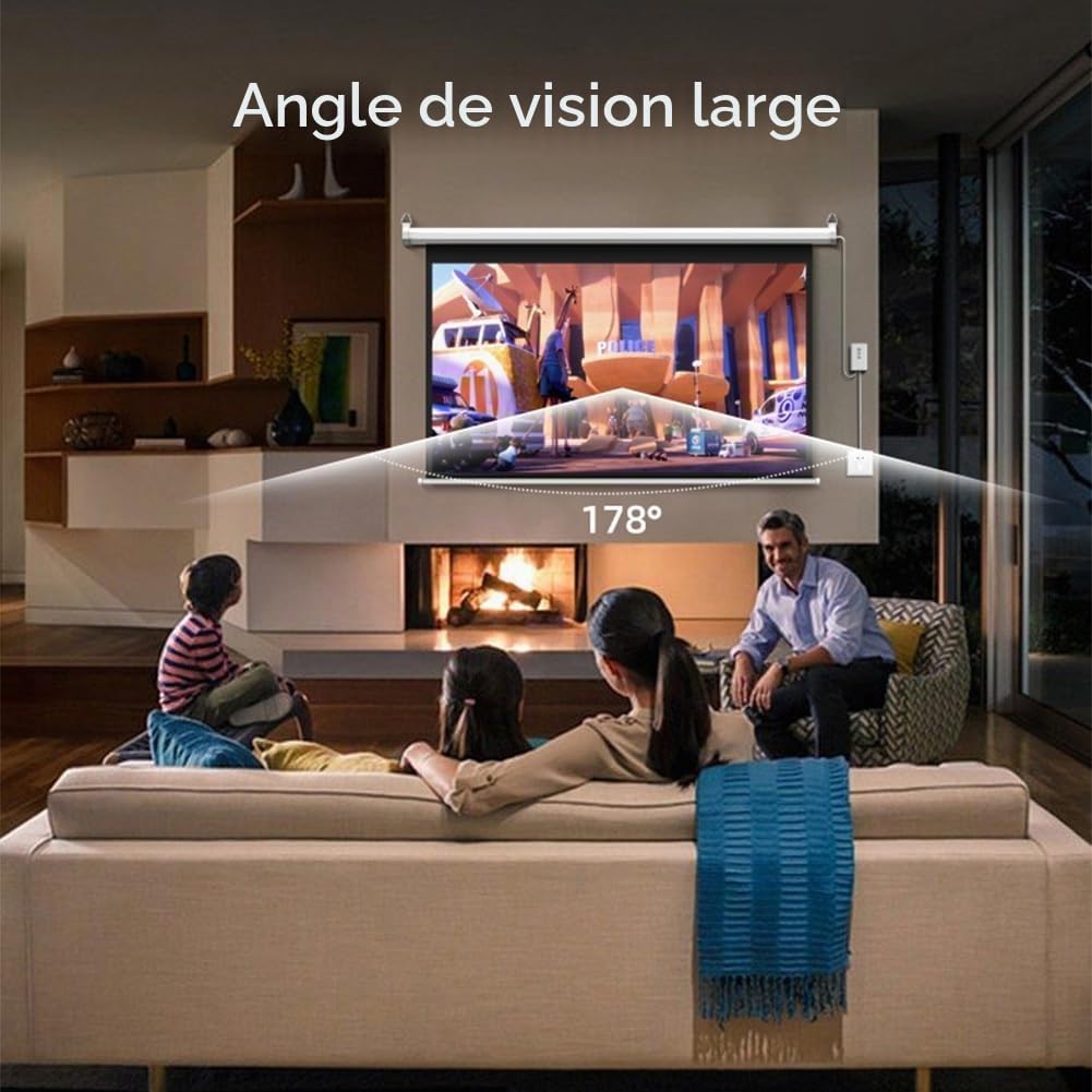 Écran de Projection motorisé 60 Pouces 16:9, 4K HD, rétractable et Automatique avec télécommande, for la Maison, Le Bureau ou la Salle de Classe