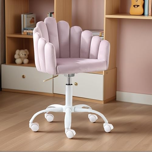 Miniatura 8 de LukeAlon Bonita silla de escritorio giratoria para niños, silla de estudio de terciopelo con ruedas y brazos, cómoda silla tapizada de altura
