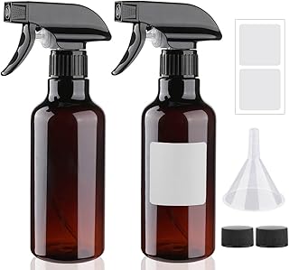 Plastic Spray Bottles 12oz 2 Pack Adjustable Mist/Stream Spraying Heavy Duty Square Water Spray Bottles for Hair, Cleaning Solutions, Plants,Essential Oils (Brown)
