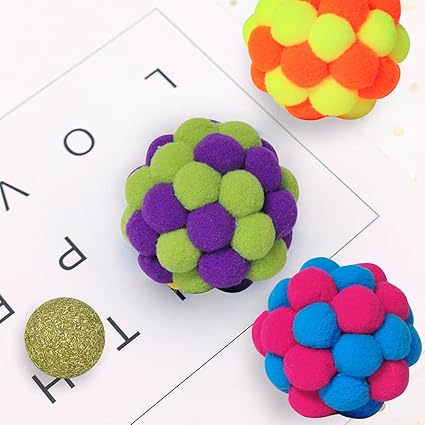 3 Pcs Colorful Cat Toys Balls, Handmade Cat Plush Toys Ball with Catnip Balls Inside Interactive Toys for Cats Kitten Training Playing Chewing