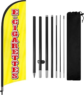 E-cigarettes Advertising Feather Flags Banner 8Ft, E-cigarettes Swooper Flag with Pole and Ground Stake, Advertising Feather Flag Signs for E-cigarettes Business Yellow