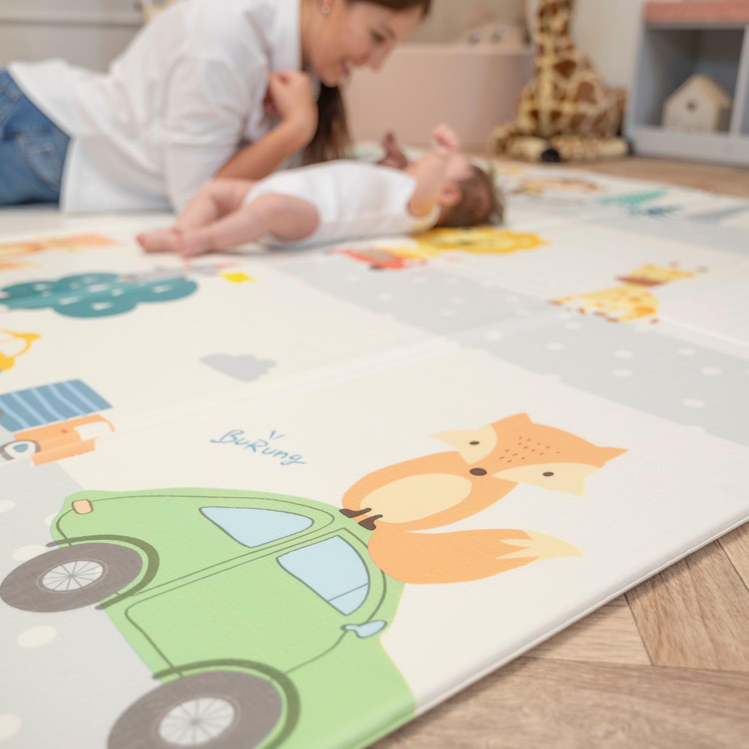KiddyMoon Tappetino Da Gioco Per Bambini Tappeto Gattonamento In Schiuma Reversibile Pieghevole Tappeto Neonato Impermeabile Con Motivi Educativi Per Interni Ed Esterni 180X200x1cm, Arancione-Circo