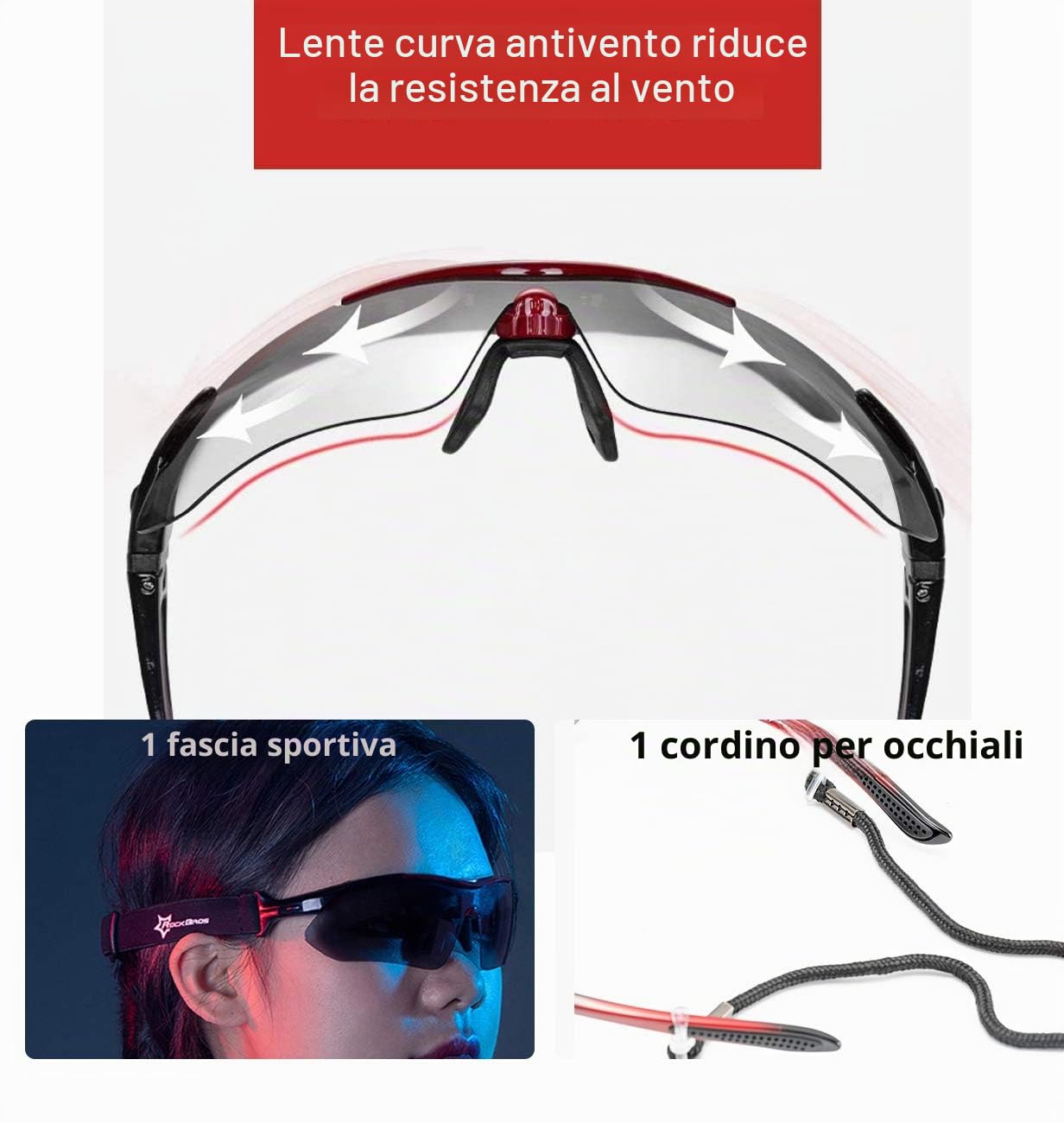 ROCKBROS Occhiali da Sole Ciclismo, Occhiali Sportivi per Bici MTB, 5 in 1 Lenti, Occhiali Bici PolarizzatI, Protezione UV400, Uomo Donna, per Corsa Pesca Guida