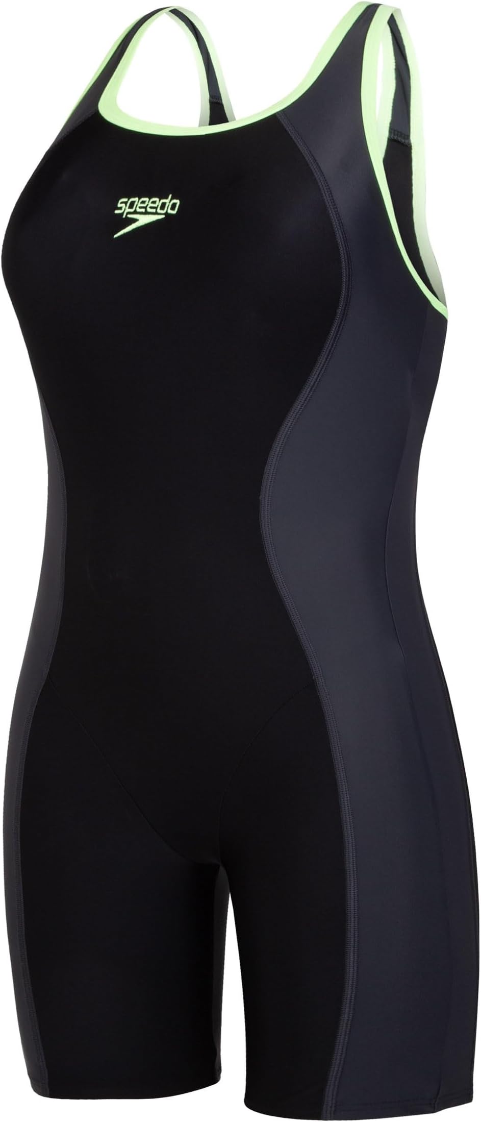 Speedo Womens Essential Splice Racerback Legsuit Swimwear - Black & Oxid Grey