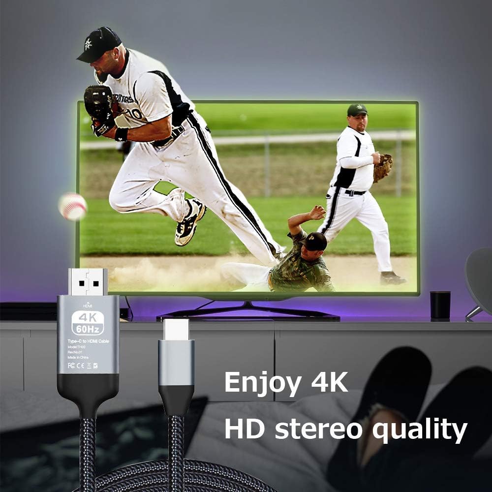 CONVELIFE USB C to HDMI Cable (4k@60Hz), 10ft/3m Type C to HDMI Cable, USB 3.1 & Thunderbolt 3 Compatible for MacBook Pro, iPad Pro, iMac 4K / 5K / Pro, Surface Book 2 Samsung S8 S9 Note 8 9 (10ft)