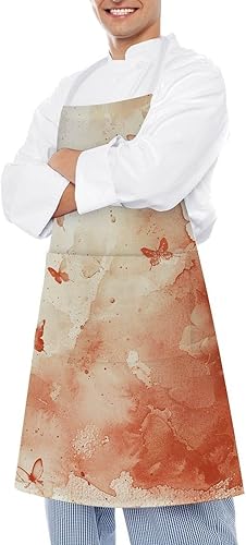 Miniatura 4 de MUSM Apron for Adults - 27.6 X 31.5 Inch, Heavy-Duty Polyester Aprons with Two Large Pockets, Waterproof Light Red And Beige Kitchen Apron for