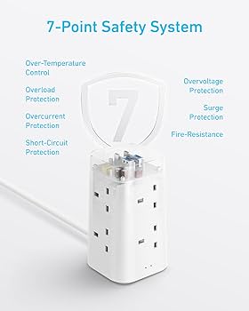 Tower Extension Lead With USB C Slots, 8 Way Ulti Plug Extension Tower