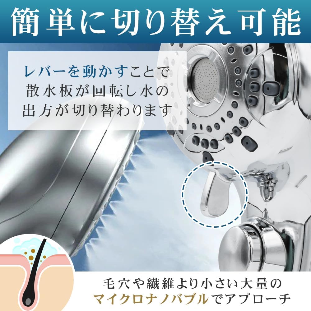 Leon's ヘッドスパシャワーヘッド マイクロナノバブル 6モード調整 止水ボタン付き マッサージモード ミスト噴射 美 【インチゴールドレインシャワーヘッド】