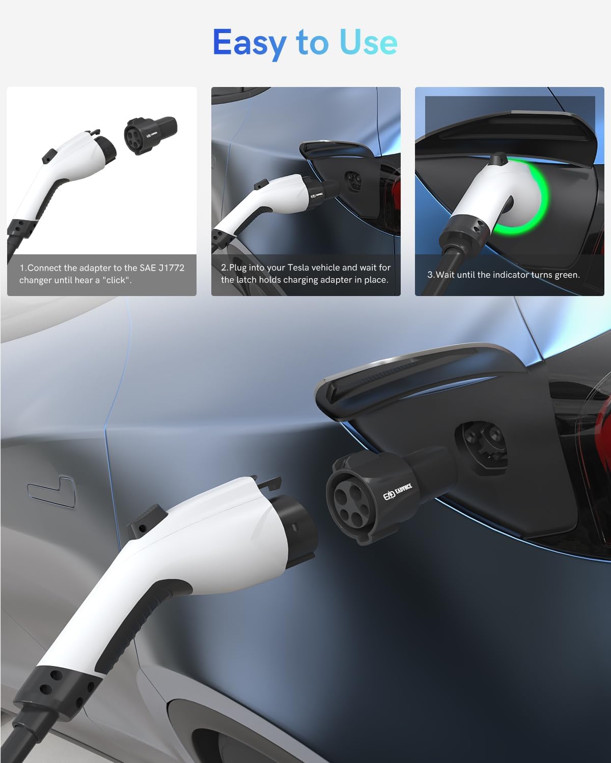 J1772 to Tesla Charger Adapter, Up to 80Amp 240v AC, Mobile EV Adapter for Tesla Model 3/Y/X/S with Fast Charging, Compatible with EVSE Charger, SAE J1772 Charging Adaptor for Tesla Cars Only
